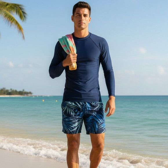 Columbia Other - ⭐Columbia Men's Swim Shorts Blue Navy Palm Print Hidden Pocket Size Medium⭐